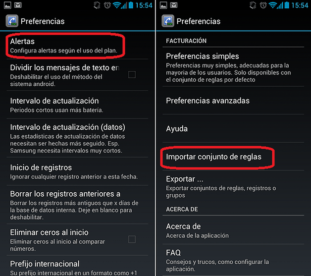 CallMeter3g Alertas Exportar