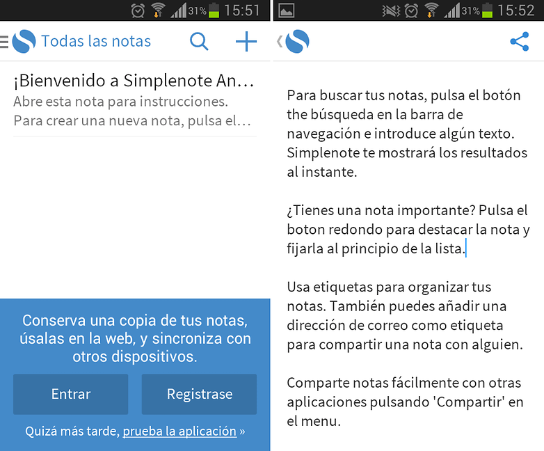 Simplenote Inicio