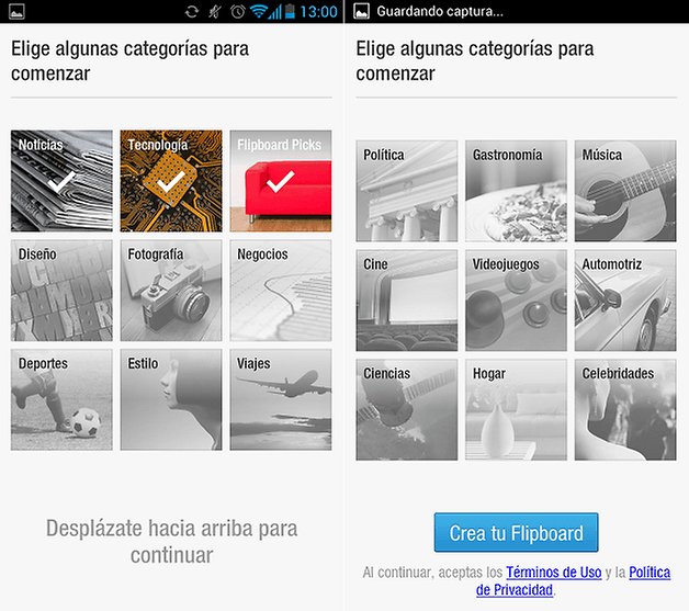 Flipboard Secciones
