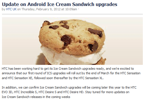 HTC Ice Cream Sandwich Update Official Statement