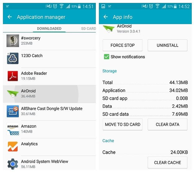 AndroidPIT Galaxy Note 3 Android 5 0 диспетчер приложений Lollipop очистить данные кеша airdroid