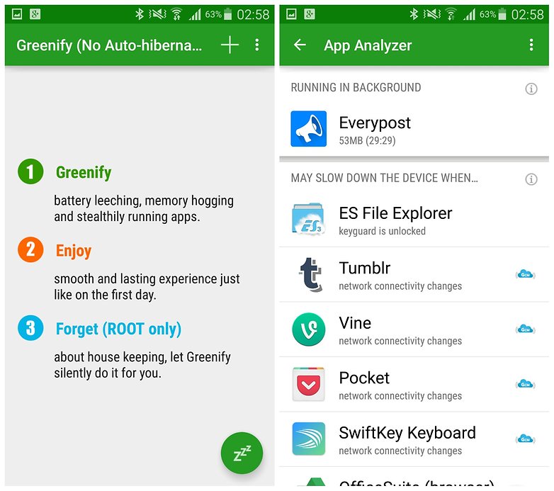AndroidPIT Galaxy Note 4 Greenify приложения для гибернации