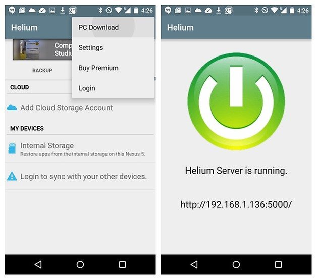 AndroidPIT Helium Backup ПК Загрузочный сервер запущен