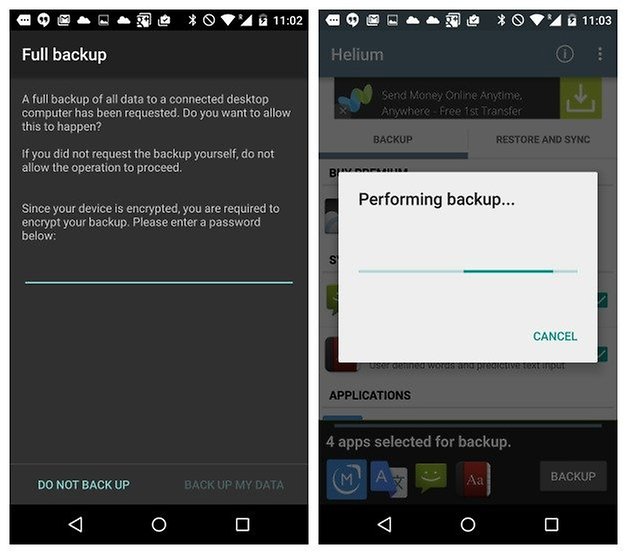 AndroidPIT Helium Backup encrypt backup backing up