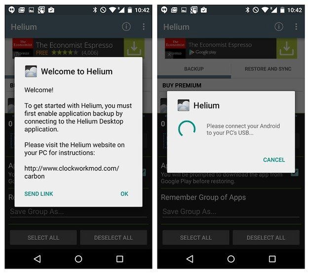 AndroidPIT Helium Backup добро пожаловать, подключение