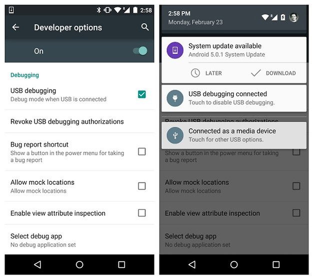 nexus 5 developer options when turning in a leased