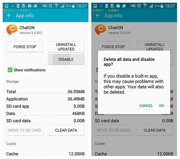 AndroidPIT Samsung Galaxy S5 Application Manager ChatOn отключить приложение