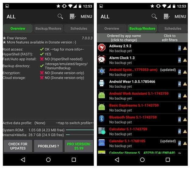 AndroidPIT Titanium Backup overview backup restore