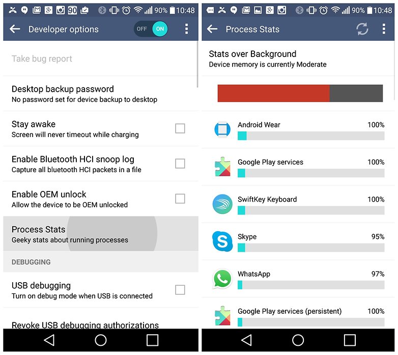 Статистика процесса AndroidPIT LG G4 главная