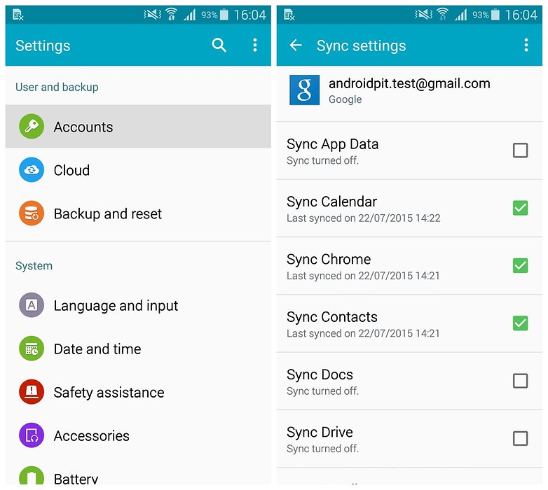 AndroidPIT Samsung Galaxy S5 настройки учетной записи синхронизации