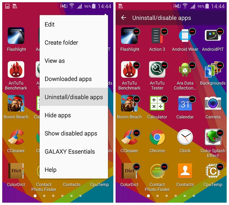 AndroidPIT Панель приложений Samsung Galaxy S5 TouchWiz удалить скрытые приложения