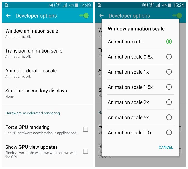 AndroidPIT Samsung Galaxy S5 TouchWiz разработчик варианты анимации