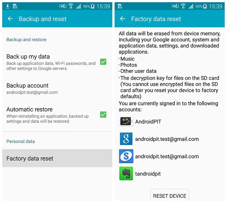 Сброс заводских данных AndroidPIT Samsung Galaxy S5 TouchWiz