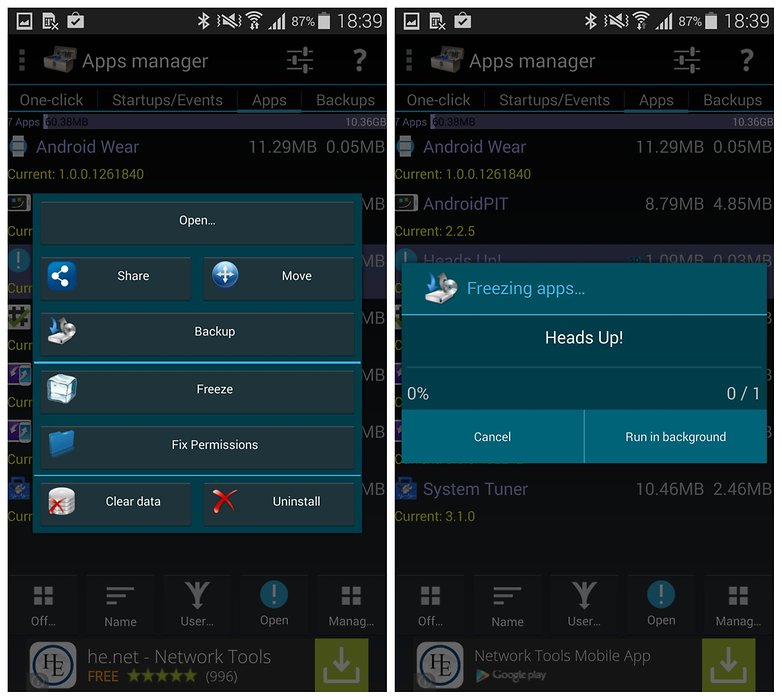 Приложения для замораживания AndroidPIT System Tuner