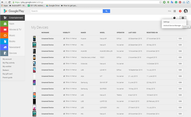 AndroidPIT Google Play devices list