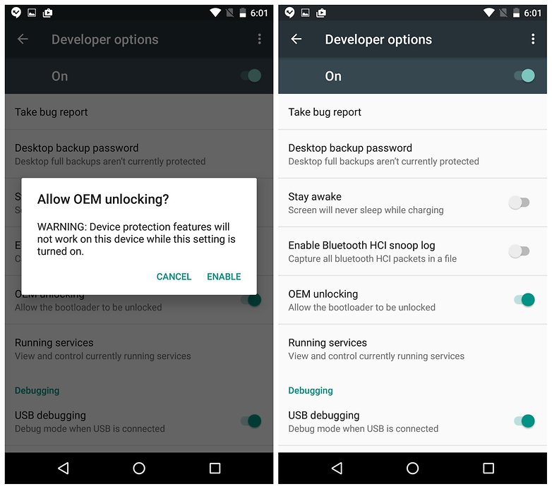 Возможности разработчика AndroidPIT Nexus 5x: разблокировка OEM