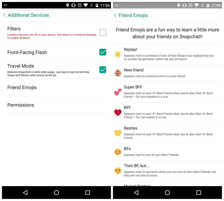 AndroidPIT Snapchat советует дополнительные услуги смайлики