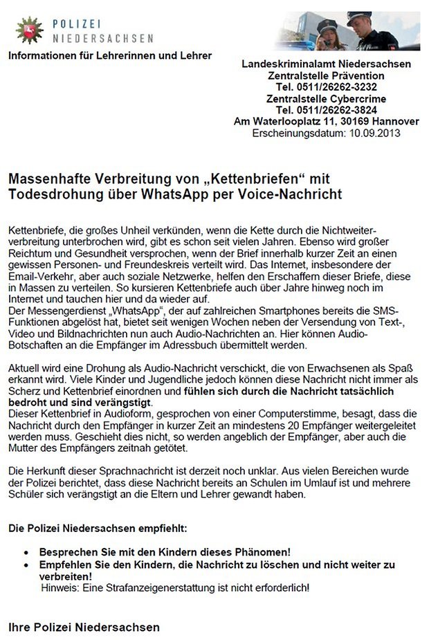 WhatsApp LKA Schreiben
