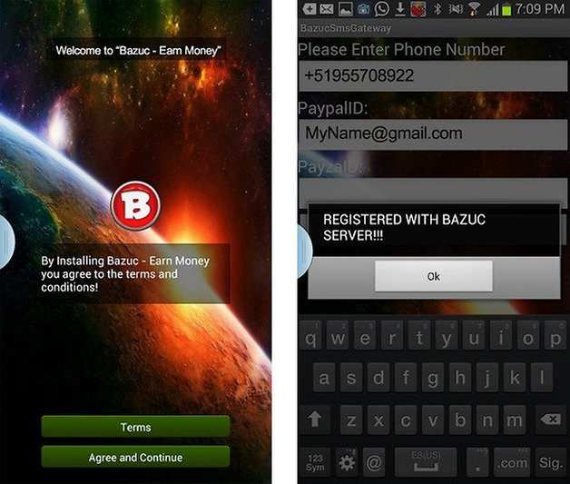 bazuc sms app sicherheitswarnung screenshot