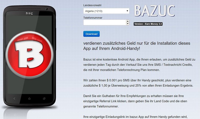 bazuc sms app sicherheitswarnung website