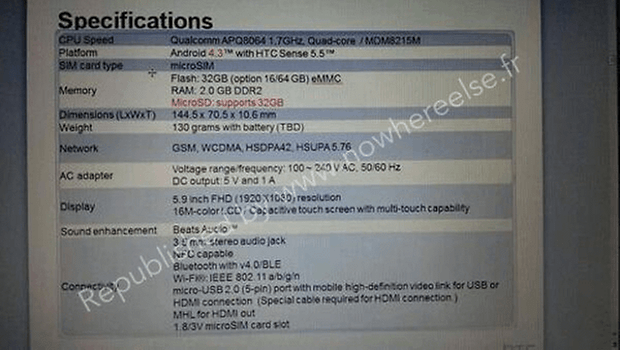 htc one max specifications leak