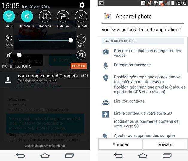 appareil photo android lollipop