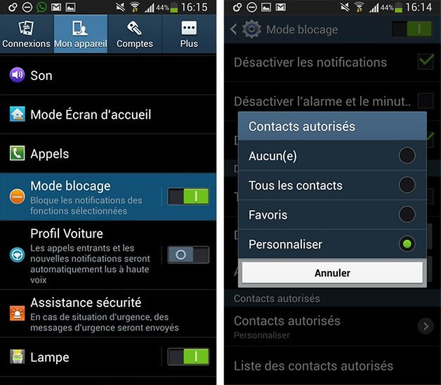 samsung mode blocage