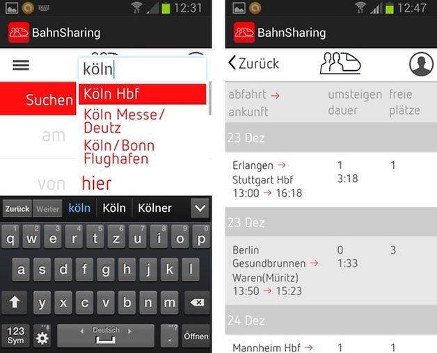 bahnsharing eingabe ergebnis