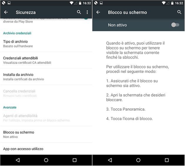 blocco su schermo nexus6
