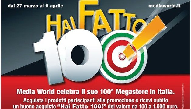 Mediaworld festeggia i 100 negozi con 100 euro di sconto per tutti!