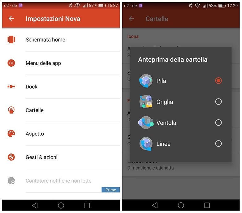 nova launcher opzioni