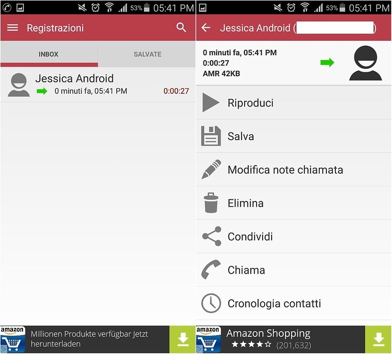 registratore chiamate menu ITA 2