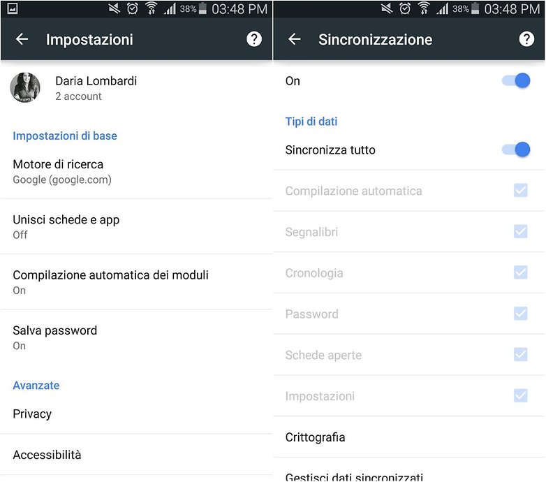 sincronizzazione chrome