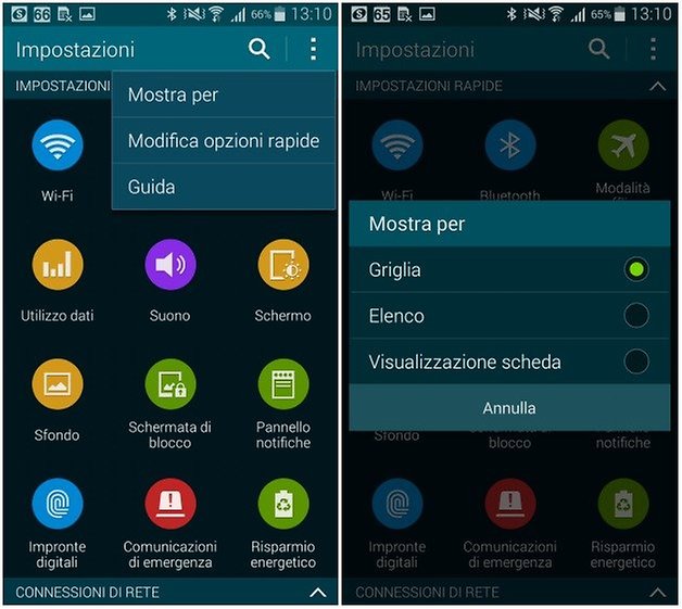S5 impostazioni