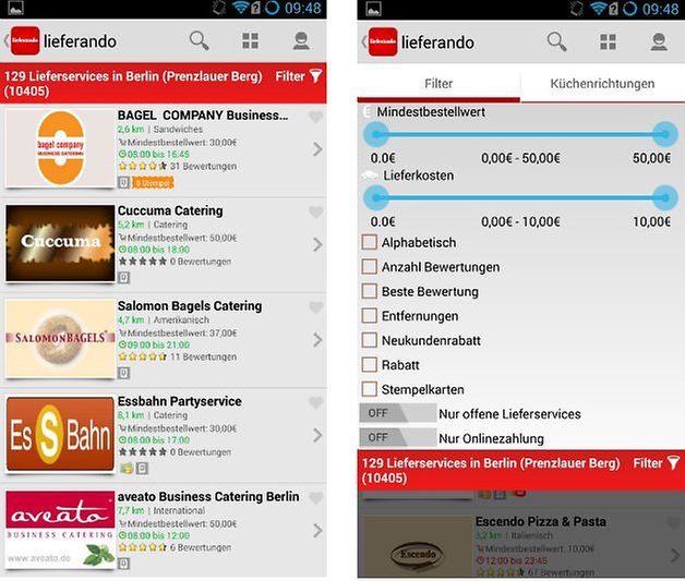 Lieferando interface
