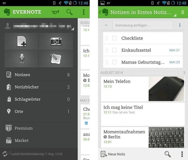evernote interface vergleich