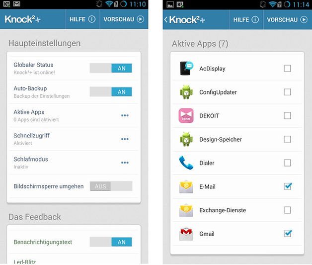 knock einstellungen
