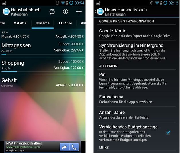 unser haushaltsbuch interface