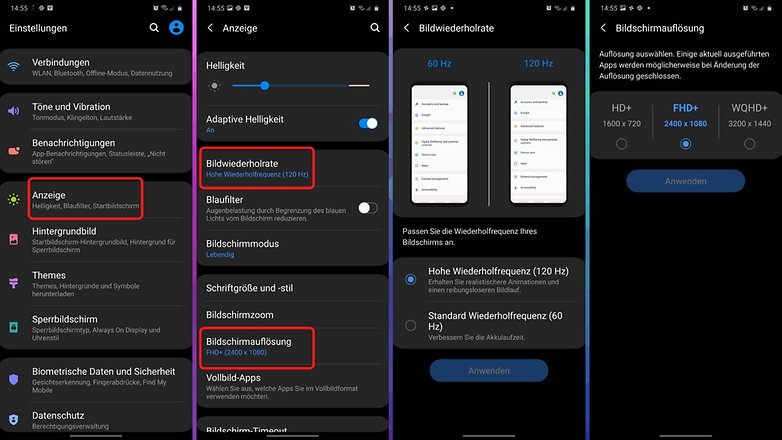 samsung galaxy s20 plus oneui screen settings