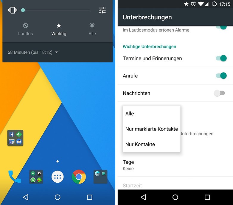 android unterbrechungen einstellungen