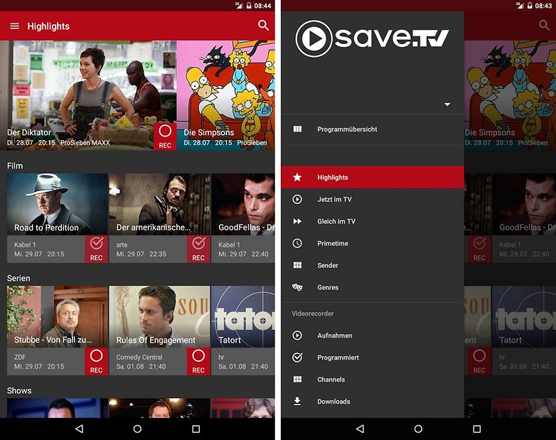 save tv menu de