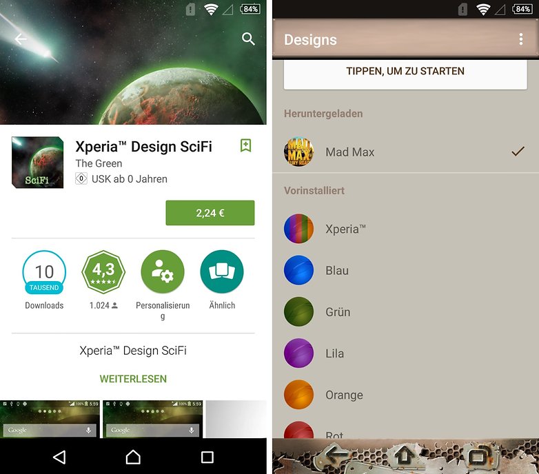 sony xperia ui themes de