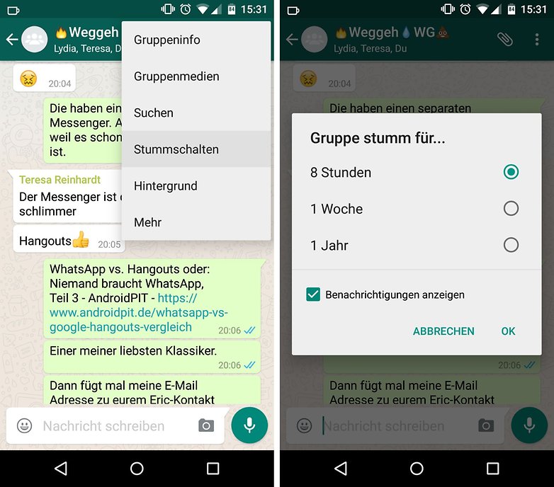whatsapp mute group de