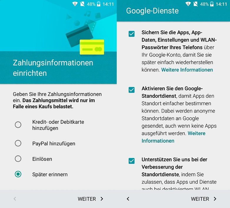 android einrichten zahlung dienste