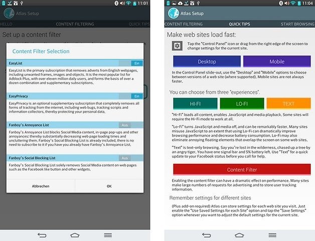 atlas webbrowser filters