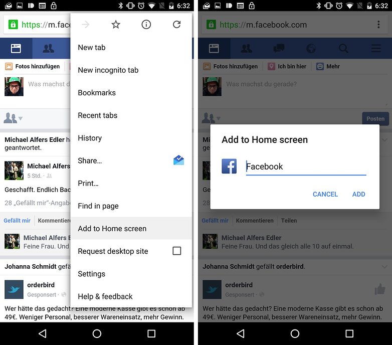 facebook web app bookmark chrome browser de