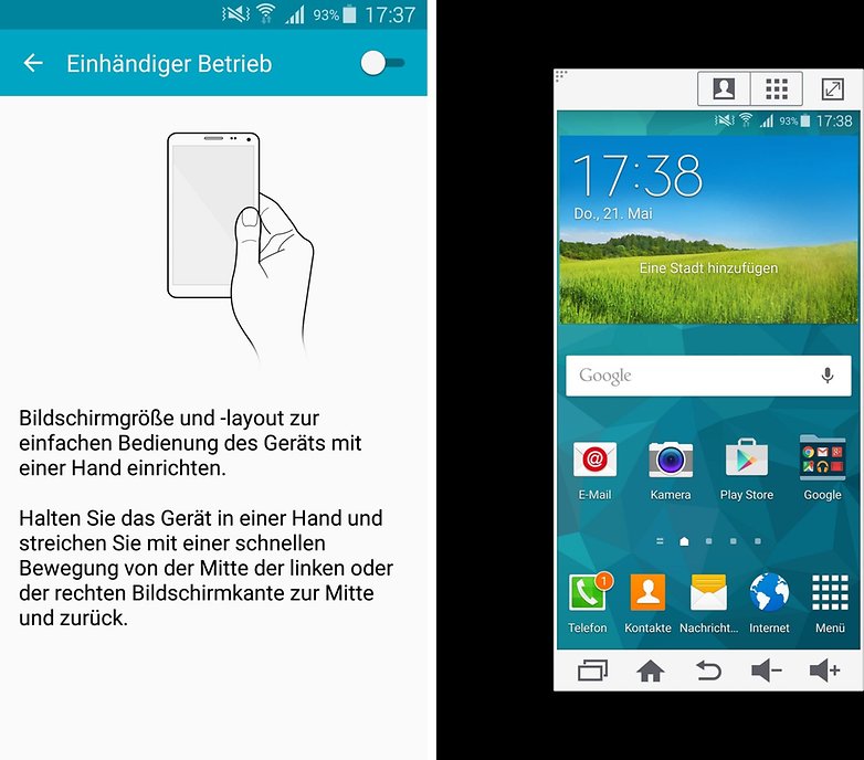 galaxy s5 touchwiz samsung one handed de