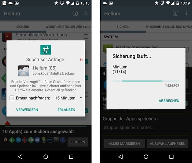 helium backup superuser de