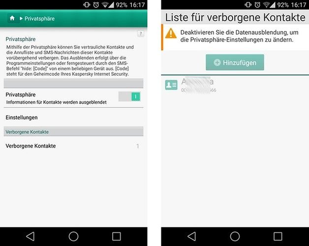 kaspersky hidden contacts german