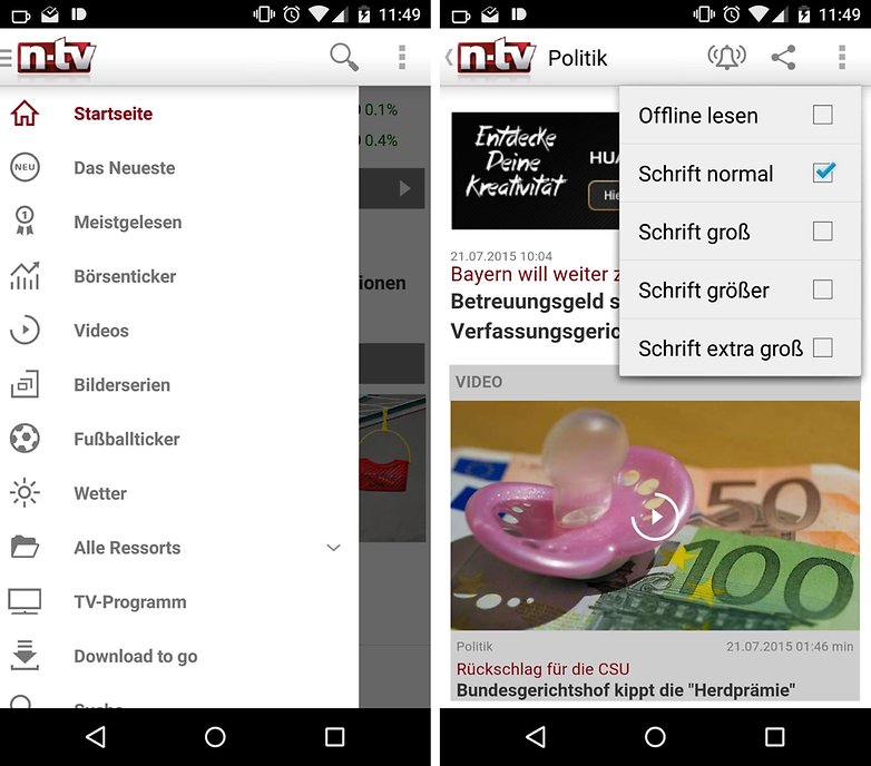 NTV APP HOME MENU DE